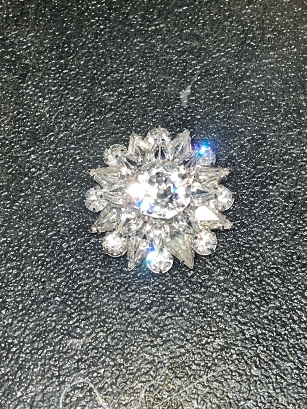 Vintage Kramer of New York Clear Crystal Floral Sunburst Brooch - Silver Tone